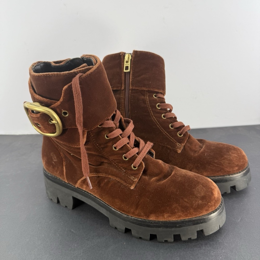 Coach Ankle Combat Boots Lucy Lace Up G2455 Brown Velvet Womens Size 7.5B